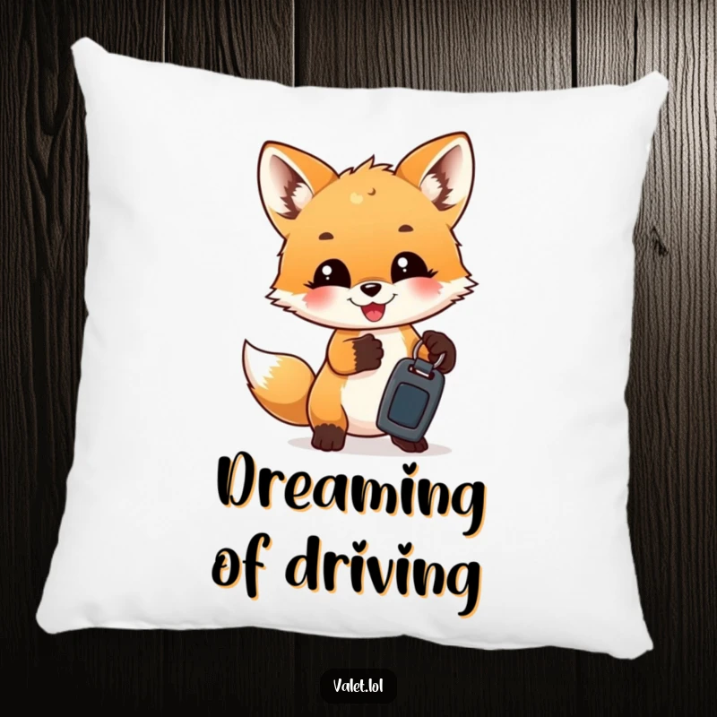 Funny Pillows: A charming fox cub humorously presents car keys, adding a touch of funny coziness.