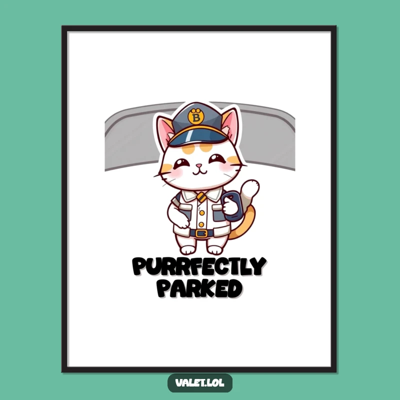 Funny Driving Cat Digital Art: Printable Uniformed Feline with Car Key Print, Unique Humorous Gift!
