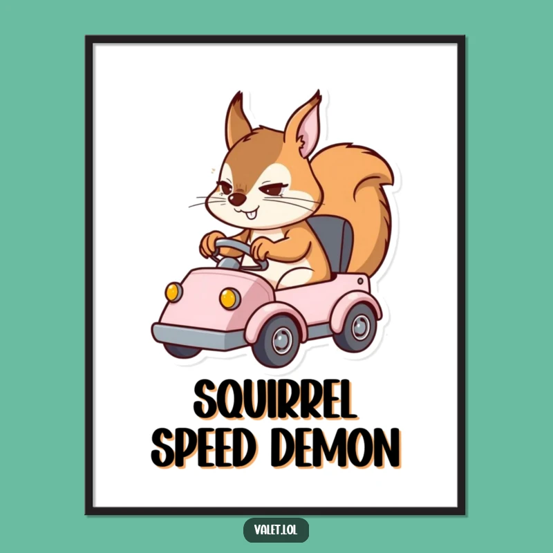 Funny Squirrel Driver Digital Art: Printable Determined Rodent Vehicle Print, Unique Humorous Gift!