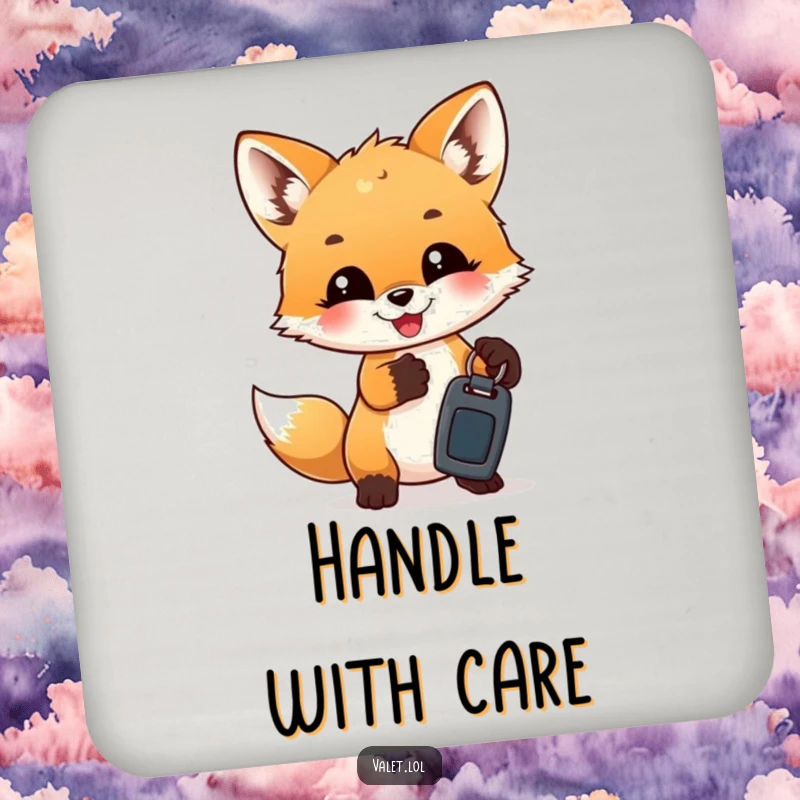 Funny Drink Coasters: A mischievous fox cub humorously hands over car keys, protecting your furniture with a smile.