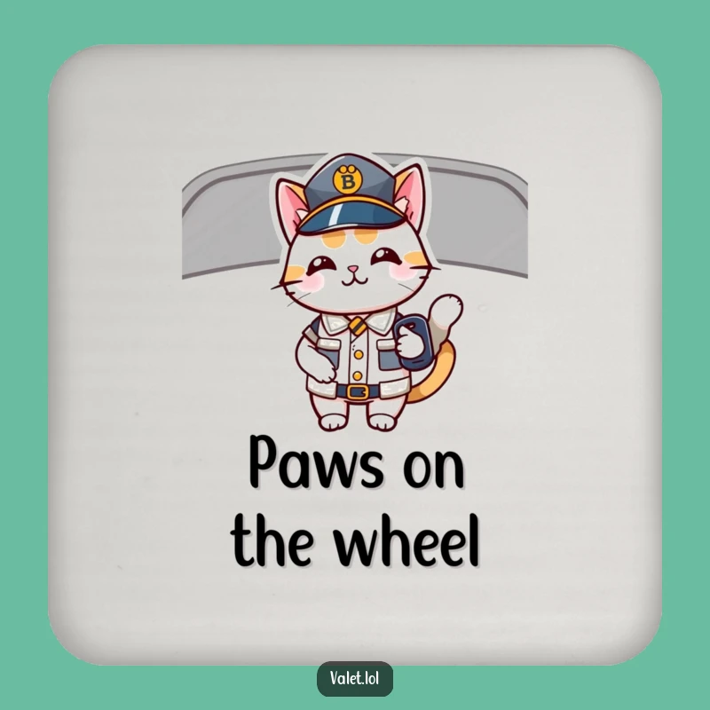 Funny Driving Cat Drink Coaster: Protect Surfaces with Uniformed Feline & Car Key Art, Novel Humorous Gift!