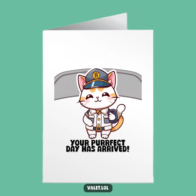 Funny Free Printable Birthday Card: Cat Driver with Car Key for a Humorous Downloadable Gift