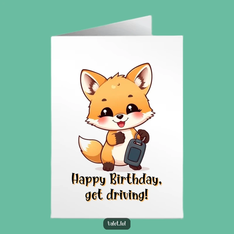 Free Printable Birthday Card: Fox Cub Car Keys - Funny Downloadable Gift