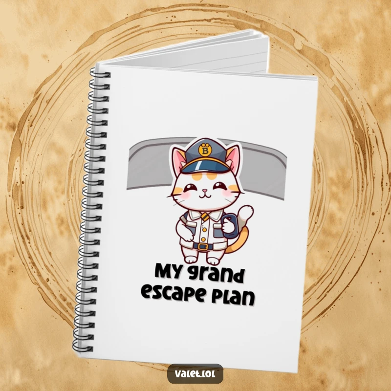 Funny notebook featuring a happy, uniformed cat holding car keys, ideal for jotting down ideas with a humorous feline twist.