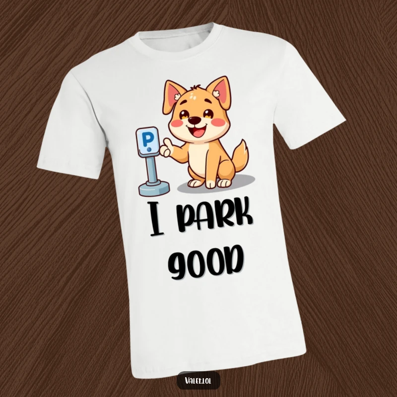 Funny t-shirt featuring a cheerful, smiling dog gesturing with its paw towards an available parking space, a helpful canine companion.